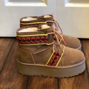 UGG Tan Boots with Red and Yellow Details
